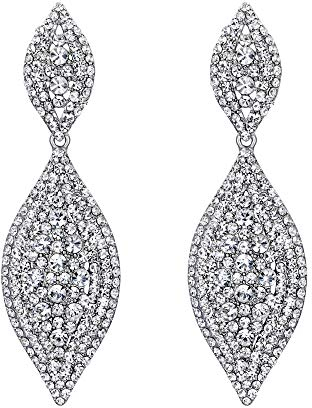 EVER FAITH Damen Ohrringe Österreichische Kristall Hochzeit Braut Charm 2 Blatt Drop Baumeln Ohrstecker Klar Silber-Ton