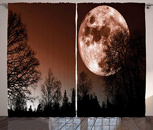 ABAKUHAUS Mond Rustikaler Gardine, Abstrakt Farbiger Wald, Schlafzimmer Kräuselband Vorhang mit Schlaufen und Haken, 280 x 175 cm, Redwood Schwarz