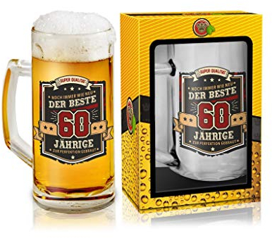 Abc Casa Bierkrug 0,5l mit Aufschrift zum 60. Geburtstag für Männer - Aufschrift Der Beste 60 Jährige - originell verwendbares Geschenk für 60-Jährige im Geschenkbox