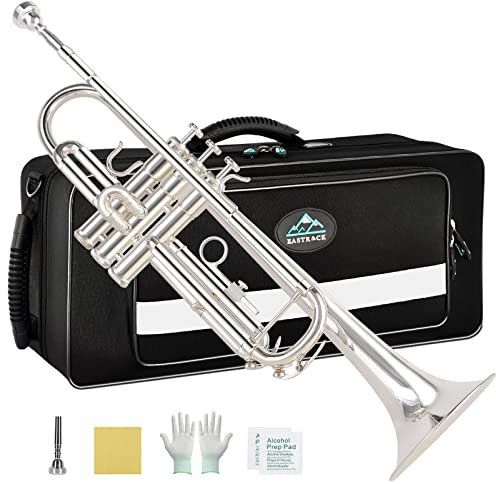 EASTROCK Trompete Bb Messing Standard Trompete mit Hartschale, Handschuhen, Stoff,7C Mundstück, Musikinstrumenten für Anfänger oder erfahrene, Erwachsene