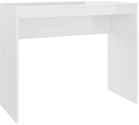vidaXL Bureau, Table d'Ordinateur, Table d'Étude, Meuble de Salon Salle de Séjour Maison Intérieur, Blanc Brillant Bois d’Ingénierie