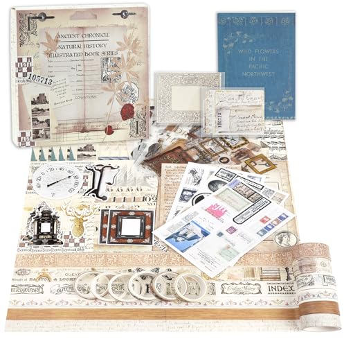 Lychii Scrapbook Zubehör Set, 311 Stück Bullet Journal Sticker Set mit A6 Notizbuch, Washi Tape, Sticker, Scrapbook Papier, für Kinder DIY, Geburtstagsgeschenk, Kindertag Geschenk (Retrothema)