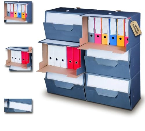KK Verpackungen Archivbox | 20 Stück, Archivschachteln mit Frontklappe für 6 Ordner | Stapelbar, Zweiwelliger Karton mit Mittelsteg | Automatikboden, Tragegriffe | Anthrazit 520x340x330 mm