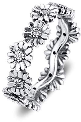 2020 Primavera brillante margarita flor corona anillos para mujer plata 925 DIY se adapta a pulseras originales Pandora encanto joyería de moda (56 #)