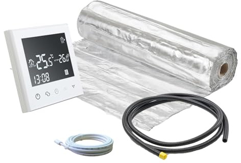 ew direkt Komplett-Set elektrische Fußbodenheizung AluPro 140 für Laminat/Klickvinyl mit Thermostat RT-50 weiß (1-20m²) (12 m ² - 0,5 x 24 m)