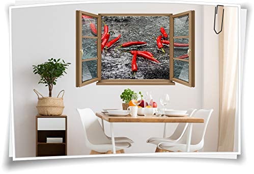 Medianlux Wand-Tattoo Wand-Bild Fenster Peperoni Chili Scharf Gemüse Wasser Nahrung Essen Aufkleber Folie Deko Wohnzimmer Küche Folie Digitaldruck, 120x78cm wb22wb543-125870