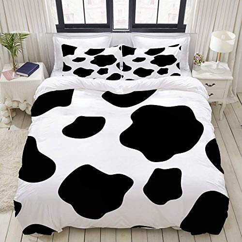 HARXISE Reversible Beige Bettbezug Voll, Schwarz und Weiß Kuh Punkte Muster Home Hotel Wohnheim Dekorative Bettwäsche Set + 2 Kissenbezüge, Gedruckt