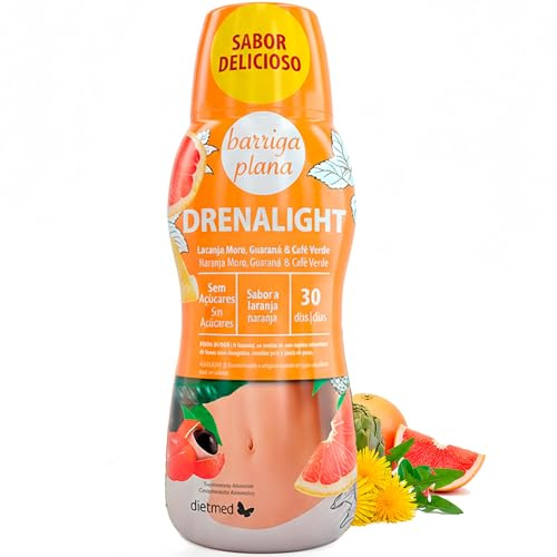 DietMed Drenalight platt mage - oral lösning 600 ml - röd apelsin och 400 MG - Guarana 300 MG och grönt kaffe 300 MG - Ortosifon och vegetabiliska extrakt - beredd i 30 dagar