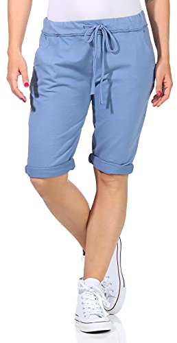 CLEO STYLE Kurze Damen Bermuda, leichte luftige Hose für den Sommer, kurzer Jogger für Freizeit und Strand 1212 (Blau, 42-46, one_Size)