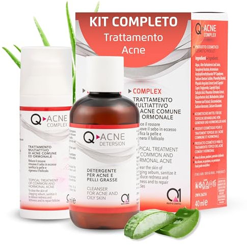 Q1 Q-Acne Complex, e Detersion, Kit Completo per Trattamento Acne | Crema con Acido Salicilico Viso e Sapone Detergente Anti Punti Neri e Brufoli, Azione Efficace contro Acne Ormonale e Giovanile
