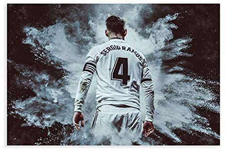 YINGXI Sergio Ramos Fußball-Poster, Fußball-Kunst, Leinwand, Wandkunst, Dekoration, Bild, Gemälde für Wohnzimmer, Schlafzimmer, Dekoration, Rahmen: 30 x 45 cm
