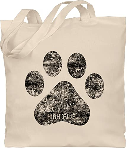 Baumwolltasche - Geschenk für Hundebesitzer - High Five Hunde Pfote - Unisize - Naturweiß - hund tasche hundefans tiermotiv beuteltasche mit hundemotiv einkaufstasche hundesitter dog hundepfote