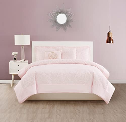 Juicy Couture Dovona-Design-Bettlaken, Queen-Bettwäsche, 5-teiliges Set bestehend aus 1 Bettdecke, 2 Kissenbezügen und 2 dekorativen Kissen, knitterarm und fusselfrei, rosa Blush