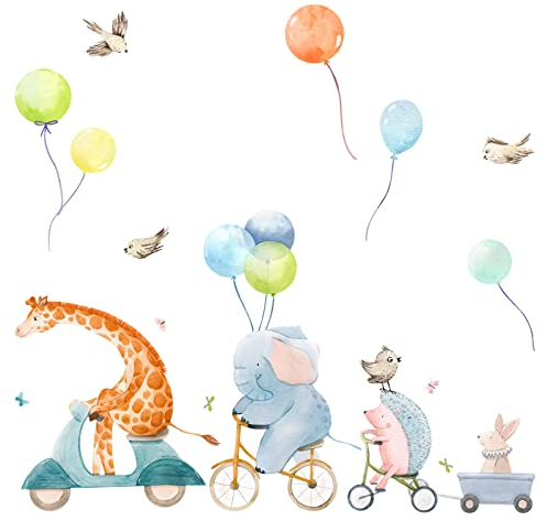Little Deco Wandsticker Tiere mit Luftballons Wandtattoo Giraffe Elefant Baby Kinderzimmer Wandaufkleber Deko DL821-4