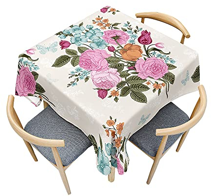 Odot Tischdecke Quadratisch Wasserdicht Polyester, Pflegeleicht Fleckschutz Abwaschbar 3D-Rosenblumendruck Rechteckig Tischdecke für Home Küche Dekoration (120x120cm,Blumenarrangement)