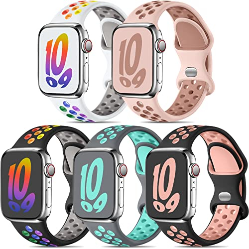 Dirrelo 5 Stück Sportarmband Kompatibel mit Apple Watch Armband 40mm 38mm 41mm für Damen, Weich Atmungsaktiv Silikonarmband für Apple Watch 8/iWatch Series 10/9/8/7/SE/6/5/4/3/2/1, Helle Farbe C, S