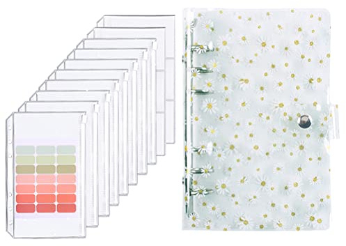 ARTOCT A6 Budget Binder,Clear Sequin Cover Budget Planner with 8 Zippered Cash Envelopes,Money Organiser Binder with Labels,Money-Saving Wallet Notebook