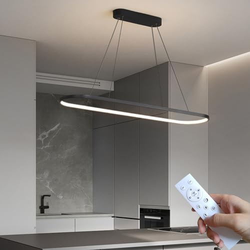 DIDADIDA Pendelleuchte Esstisch Oval LED Lampe Dimmbare Hängelampe mit Fernbedienung, Esstischlampe Hängend Kronleuchter für Küche Büro Pendellampe Höhenverstellbar(Schwarz,120CM/47.24″)