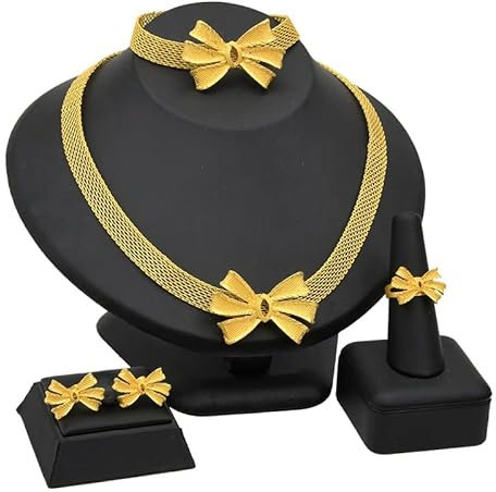 Indische Brautschmuck Sets 24 Karat Gold Farbe Halskette Armband Ohrring Ring Set Blume Afrikanischen Nigerianischen Schmuck Hochzeit