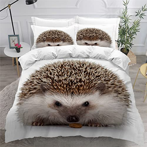 VULORA Igel Bettwäsche 200x200 3Teilig Tier Bettbezug 3D Motiv Mikrofaser Bettwäsche-Sets Erwachsene Pflegeleicht Bettbezüge mit Reißverschluss und 2 Kissenbezüge 80x80cm