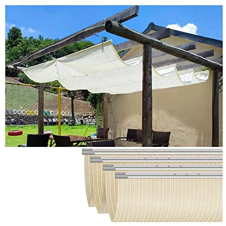 Pergola with retractable roof,Retractable Pergola Canopy Shade Cover, Windproof Wave Sun Shade Sail, 90% UV Resistant Roof Awning Sunshade Net Shelter For Outdoor Pa