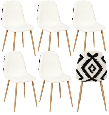AltoBuy WAP - Lot de 6 Chaises Blanches et Noires Pieds Effet Bois