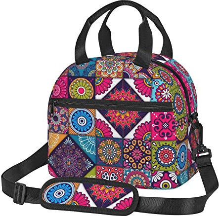 RVENU Lunch-Tasche mit arabischem indischem Karomuster, bedruckt, für Damen/Herren, wiederverwendbar, Lunchbox, Lunchbox, tragbare Lunchbox, Kühltasche