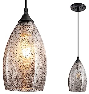 Aiehnid Glass Shade Battery Operated Pendent Light,Not Hardwired Remote Control Ceiling Hanging Light,Battery-Powered Chandelier with Dimmable Bulb,for Farmhouse, Dining Table, Bar
