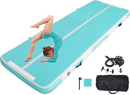Air Turn Track Matte 2m 3m 4m 5m 10/20cm Dicke Turnen Matten Aufblasbar Gymnastikmatte Rutschfest Sportmatte für Zuhause/Training/Tumbling/Yoga/Outdoor/Fitness (Grün, 5m20)