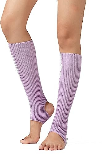 Yurosiay Jambières de ballet tricotées - 43 cm - Pour fille et femme - Pour l'hiver - Chaud - Avec trou au talon - Pour le yoga, le ballet, la danse, le fitness - Violet clair