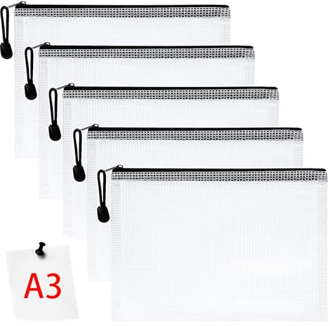 Vicloon Dokumententasche mit Reißverschluss A3, 5 pcs Mesh Plastic Zip Bag, Wasserdichte Document Case, Reißverschlusstasche Zip Beutel Tasche Wallet Taschen Kunststoff Mesh Dokumentenmappen