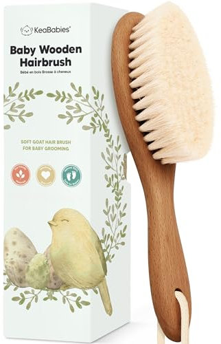 Baby Haarbürste Neugeborene - Holz Babybürste mit weichen Ziegenhaarbürste, Milchschorf Baby Bürste, Haarbürste Erstausstattung Neugeborene, Säugling, Kleinkinder Babypflege(Dark Walnut, Oval)