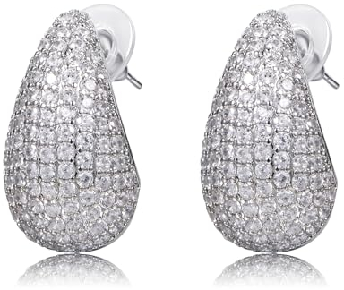 WillTen Silber Ohrringe Damen, Dupes Ohrringe mit Kubischen Zirkonia, Ohrringe Gold Hoop Earrings Wassertropfen Tropfen Ohrringe Teardrop Earrings für Frauen