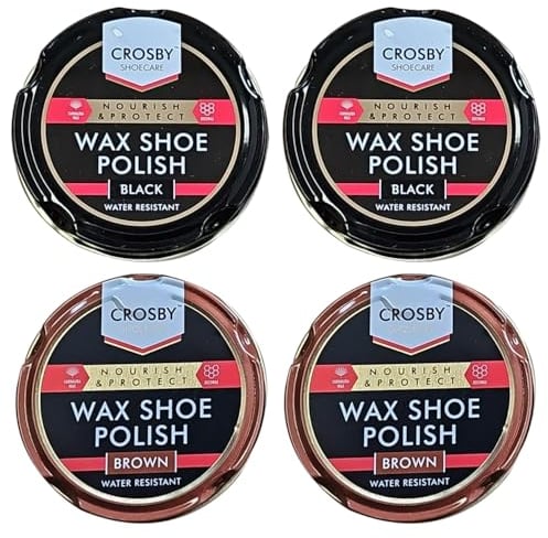 2 x Black Wax Shoe Polish 2 x Brown Wax Shoe Polish 50ML | Pack of 2 Each Water Resistant High Quality Smooth Shiny Polish Protection and Nourishing Shoe Care Cream Traditional Tin for Leather Shoes