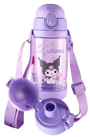 Everyday Delights Kuromi Water Bottle Double Covers with Straw and Strap 520ml - Purple