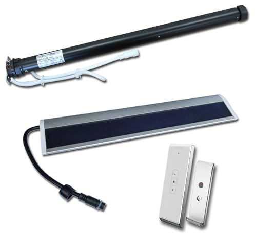 Solar Akku Rohrmotor Rollladenmotor Set 12V incl. Solarmodul, 1 Kanal Design Handsender und Motor Auswahl (13Nm Motor SW40)