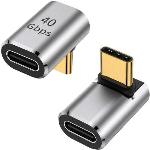AuviPal USB C 90-Grad-Adapter (2er-Pack), rechtwinklig, L-Form, USB-Typ-C-Stecker auf Buchse, Stecker für Steam-Deck, ROG Ally, MacBook, Tablet, Telefon und mehr, Silber