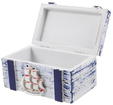 Ciieeo Box Box Segelboot Dekorieren Aufbewahrungsbox Holz Schmuckkästchen Ring Halskette Ohrring Truhe Schmuck Meerjungfrau Mini Antik Vintage Mittelmeer Holz Schmuck