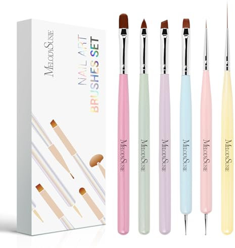 MelodySusie 6Pcs Acrylic Nail Brush Set, Size 8/10/14 Professional Nail Brushes for Acrylic Powder Nail Art Extension and 3D Nail Carving for DIY Home Salon Nail Art Manicure Tool (macaron)