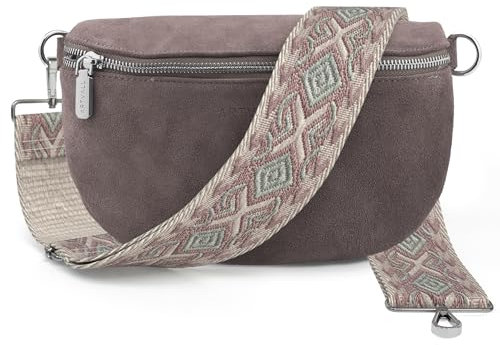 ARTVALL - Umhängetasche Wildleder Tasche Handtasche Velours Bauchtasche Klein mit Schultergurt Design Taschenband abnehmbar verstellbares Riemen Crossbody Bag Echt Ledertasche Damen mit Reißverschluss