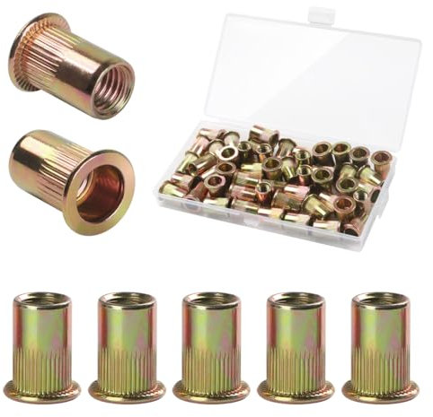 FOMGIIN 50 Pezzi M8 Dado per Rivetto in Zincato Acciaio al Carbonio, Dadi a Crimpare Placcati in Zinco, Rotondi Rivetti Ciechi con Filettatura Filettati, Filettato Inserti Testa Piatta Rivet