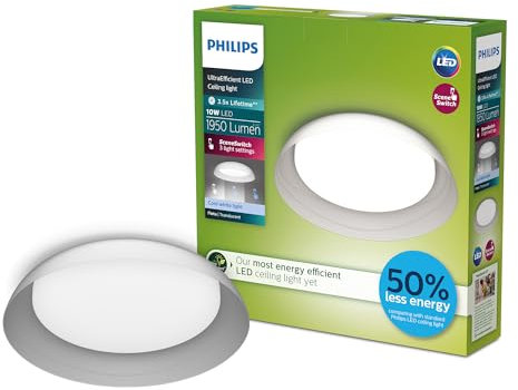 Philips Fleta UltraEfficient LED Deckenleuchte, SceneSwitch, Teakholz, 10 W, 1950Lm, 4000 K, IP20, kühlweißes Licht, 3 Lichteinstellungen
