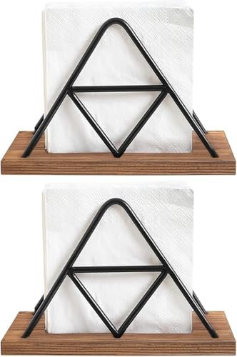 Serviettenhalter, 2 Stück, Metall-Serviettenhalter, Holz-Serviettenhalter, rostfreier Serviettenhalter, dreieckiger Serviettenhalter, Küche, Esstisch