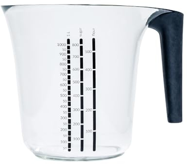 BranQ Home Essential - Misurino universale in Tritan con manico gommato antiscivolo, capacità 1 l, per farina, zucchero, liquidi, litri, millilitri e grammi, plastica senza BPA