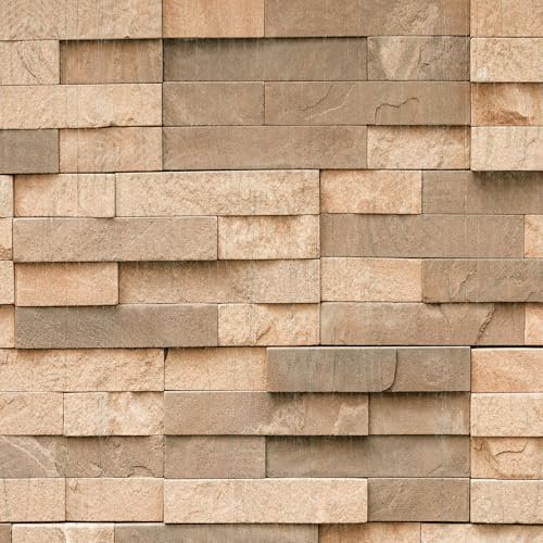 ANLIKY-Pro Papier peint autocollant marron clair effet pierre, 44X300CM film décoratif amovible 3D pour meubles et armoires