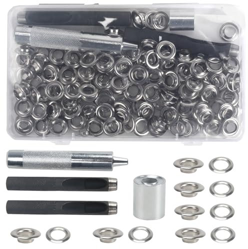 Luabue 140 Kit de Ojales Metalicoso con Herramienta Ojales Metalicos Ojales Metalicos 8mm Ojales para Lonas Tela Cuero Carpas Cinturón Manualidades Toldos Lonas Ojales Ropa (8mm)