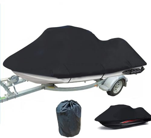Bâche de Jet Ski Housse Jet Ski Remorquable 600D Oxford Imperméable Durable Anti Poussière Résistants Aux UV Housse de Protection Universelle Bateau a Moteur(Black,Fits from 109-120)