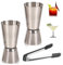 Cocktail Messbecher, 2 Stück Jigger 2cl/4cl mit Eiszange Doppelter Barmaß Edelstahl Spirituosen Messbecher Doppelmaß Bar Messbecher Cup für Gin Whiske Bar Zubehör