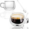 NBBENG Glass Coffee Mugs Double Walled Glass Espresso Coffee Mug, Lightweight, Easy to Clean, Heat Resistant, Glass Coffee Cup with Handles, Coffee Glass Cups Equipped with A Spoon(2pc - 220ml)