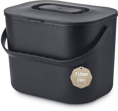 Black Sweden Home Biomülleimer Küche - 7L - Design Komposteimer mit Sieb - Bio-Mülleimer Geruchsdicht - Bio Abfalleimer- Komposter Küche Eimer mit Deckel - Bioabfallbehälter für Küche - Anthrazit Grau